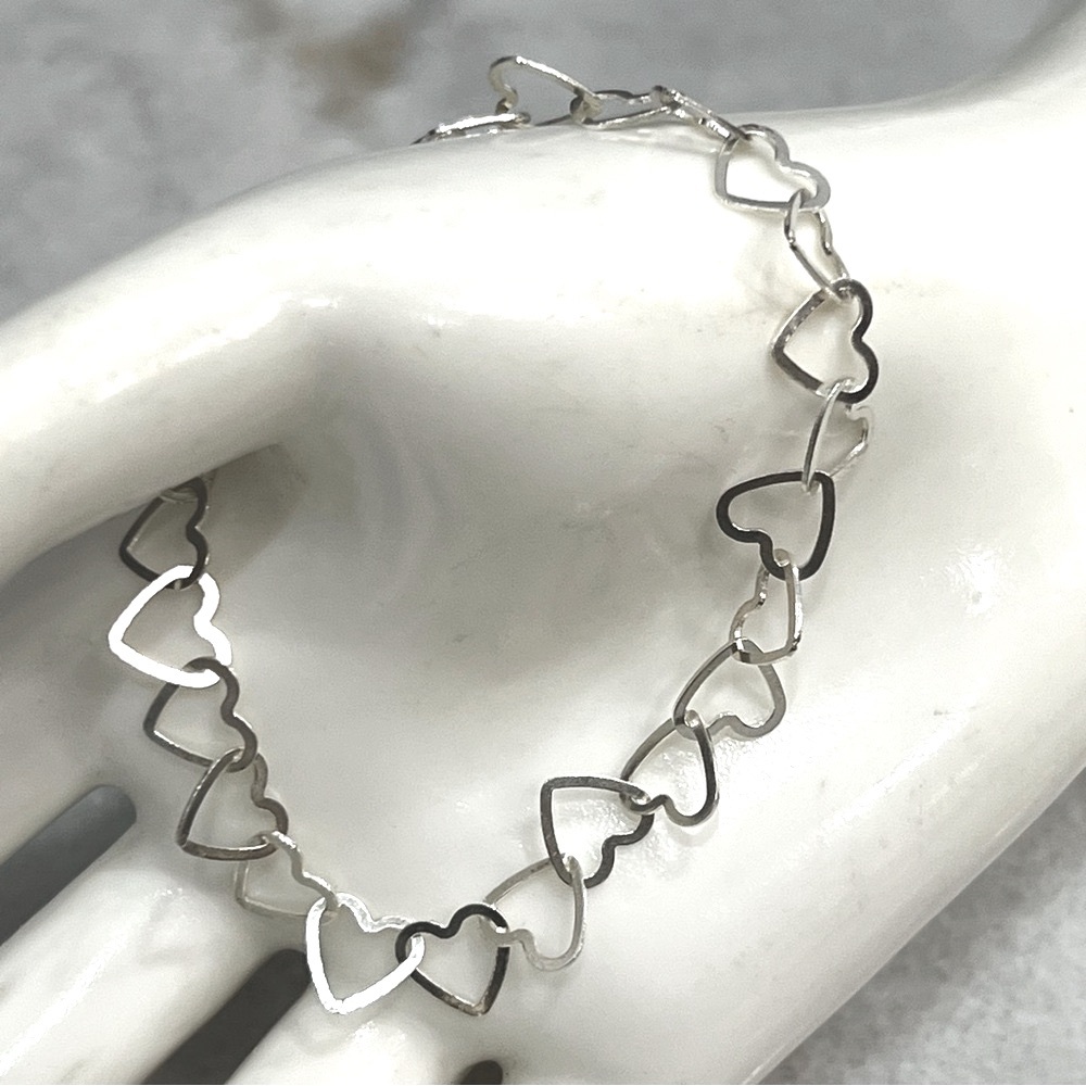 Sterling Silver Open Heart Link Bracelet